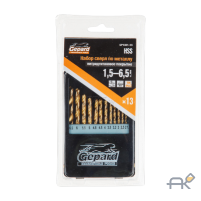 Набор сверл по мет. 13шт 1.5-6.5мм HSS TIN GEPARD (сверло по металлу. нитридтитановое покрытие) (GP1301-13)